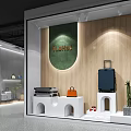 TITELIAS Modern Store with Wooden Walls Green Circular Decor Luggage Orange Handbag Shoes and Cactus