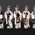 Women In Traditional Chinese Opera Costumes With Elaborate Embroidery And Ornate Headdresses Against Black Background