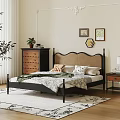 Modern Double Bed With Black Frame Rattan Headboard And Nightstand Table Lamp