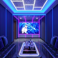 KTV Room With Blue Purple Lighting Large Screen Singer Black Leather Sofas Central Coffee Table 3d model