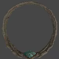 Intricate Twisted Weapon Featuring Central Teal Gem And Forged Metal Structure