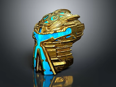 Futuristic Golden Ring With Blue Glowing Accents And Intricate Patterns 3d model