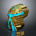 Futuristic Golden Ring With Blue Glowing Accents And Intricate Patterns