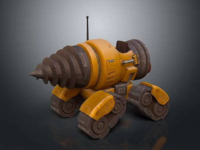 Yellow Industrial Hardware Tools With Spiral Drill Bit And Tracked Undercarriage Structure Design 3d model