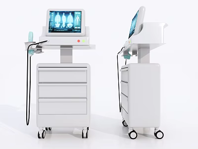 Medical Diagnostic Equipment With Digital Display And Mobile Wheeled Cart 3d model