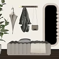 Shoe Changing Stool Low Stool Clothes Hanging Rod Full-length Mirror 3d model