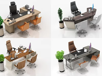 Modern Office Desk Setup With Ergonomic Chairs Green Plants Computer Monitors And Office Supplies 3d model