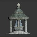 Stone Crafted Garden Ornaments With Dome Pavilion Conical Top Basin Like Structure And Circular Bases
