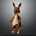 Cute Cartoon Kangaroo With Orange Body White Belly And Blue Eyes Standing On Dark Background