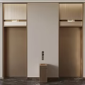 Modern Elevator Lobby With Two Gold Doors Beige Walls Marble Floor And Lighting Strips 3d model