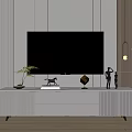 Modern TV Stand With TV Decorative Items Small Plant And Storage Drawers