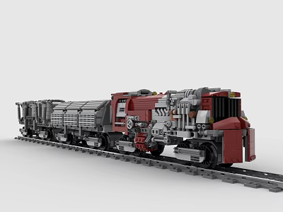 Red And Gray Building Blocks Train With Detailed Locomotive Carriages And Tracks 3d model Red And Gray Building Blocks Train With Detailed Locomotive Carriages And Tracks 3d model