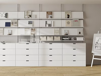 Modern White Bookshelf Interior With Multiple Shelves Books Magazines Decorative Items And Drawers 3d model
