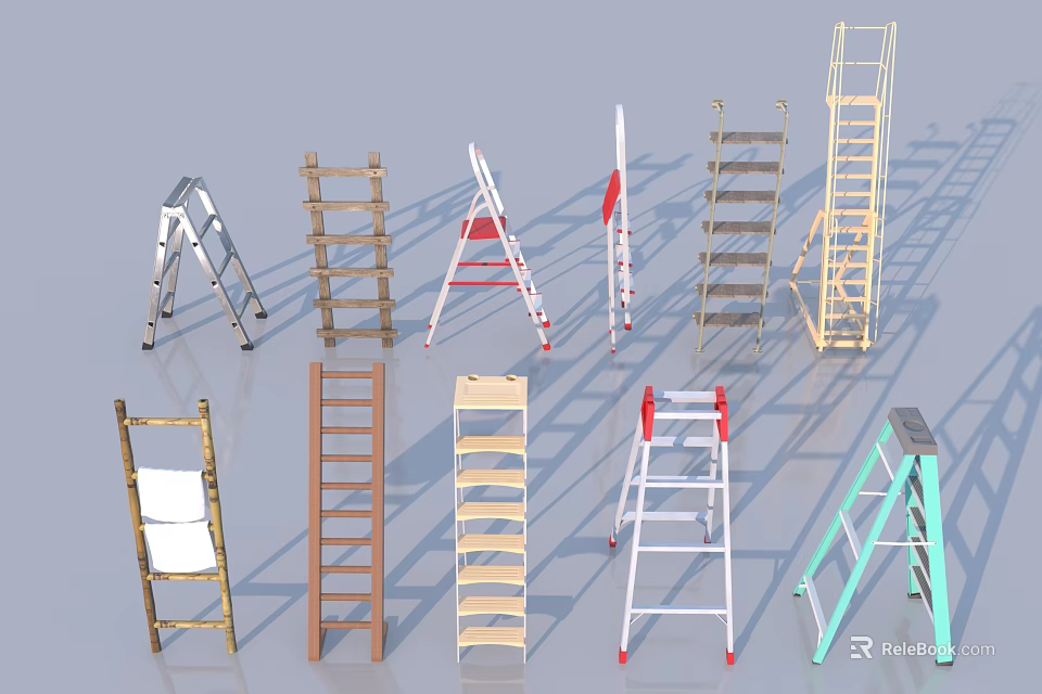 Various Staircase Designs Featuring Different Materials and Styles for Home Interiors 3d model 