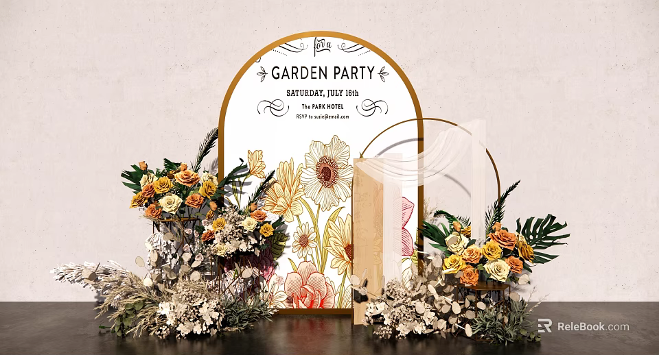 Floral Arrangement Decor for Garden Party Featuring Arch Fresh and Dried Flowers 3d model 