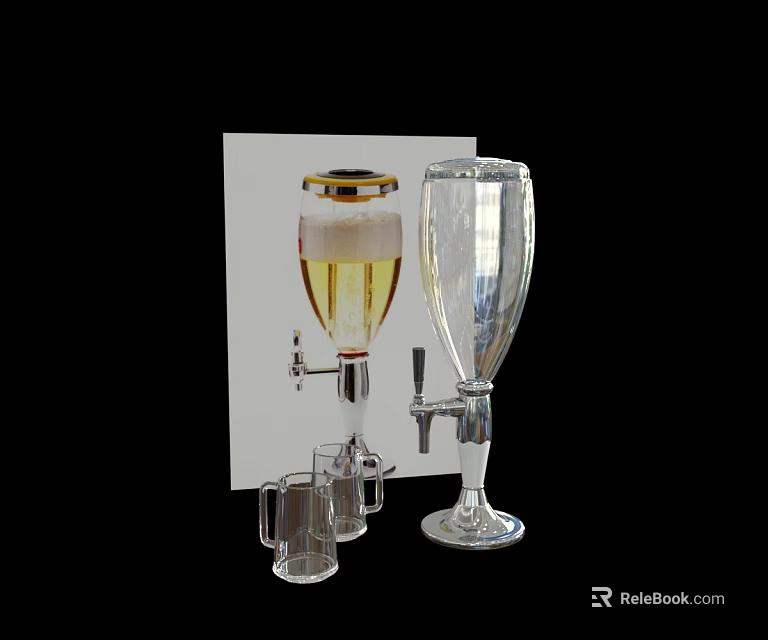 Commercial Beer Dispenser Equipment With Transparent Glass Tap And Serving Glassware 3d model 