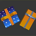 Decorative Blue Star Patterned Gift Box With Orange Bow And Orange Box With Blue Ribbon