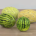 Fresh Juicy Watermelon and Ripe Sweet Cantaloupe on Wooden Table