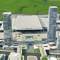 Aerial City Planning Layout With High Rise Buildings Transportation Hub And Green Areas
