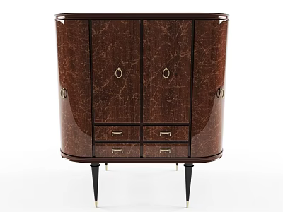 Elegant Dark Brown Console Cabinet with Glossy Surface Doors Drawers Black Legs Gold Accents 3d model