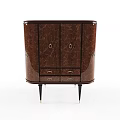 Elegant Dark Brown Console Cabinet with Glossy Surface Doors Drawers Black Legs Gold Accents