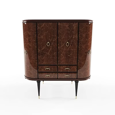 Elegant Dark Brown Console Cabinet with Glossy Surface Doors Drawers Black Legs Gold Accents 3d model