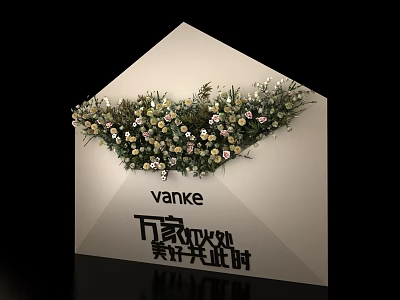 Floral Display Art Installation With White Green Small Flowers On White Structure 3d model