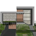 Modern Single-family Villa Exterior Design With Grass Steps Lush Plants And Wooden Entrance