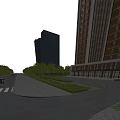 Modern High Rise Residential Building with Glass Curtain Walls Balconies and Surrounding Greenery