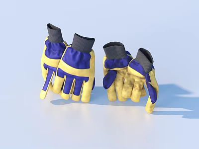 Blue And Yellow Work Gloves Pair With Protective Design For Safety Use 3d model