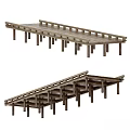 Wooden Road Boardwalk Structure With Wooden Planks Railings And Supporting Posts