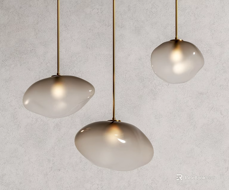 Minimalist Modern Irregular Pebble Shaped White Pendant Lights With Golden Hanging Rods And Warm Light 3d model 