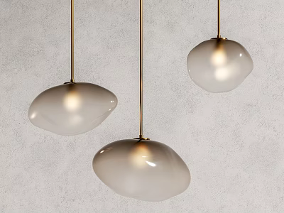 Minimalist Modern Irregular Pebble Shaped White Pendant Lights With Golden Hanging Rods And Warm Light 3d model