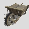 Vintage Rustic Wooden Wheelbarrow With Sturdy Structure And Large Wooden Wheel Design