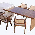 Modern Minimalist Bar Area With Walnut Tabletop Bar Counter White Base And Wicker Chairs