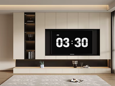 Modern Minimalist TV Cabinet With White Storage Shelves Wooden Base And Decorative Items 3d model