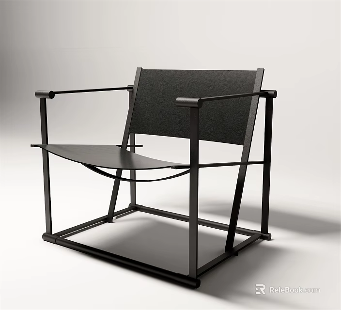 Black Modern Leisure Chair With Sleek Metal Frame And Minimalist Design Structure 3d model 