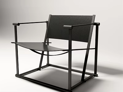 Black Modern Leisure Chair With Sleek Metal Frame And Minimalist Design Structure 3d model