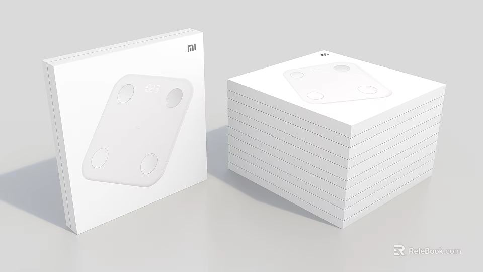 Xiaomi White Body Weight Scale With Stacked Packaging Boxes And Sleek Design 3d model 