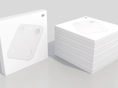 Xiaomi White Body Weight Scale With Stacked Packaging Boxes And Sleek Design 3d model