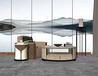 Modern Single Sofa Coffee Table Combination 3d model