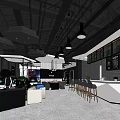 Modern Internet Cafe Interior With Computers Tables Bar Counter And Menu Screens 3d model