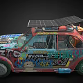 Vibrant Modified Car With Colorful Graffiti Art Street Style Design And Roof Mounted Device