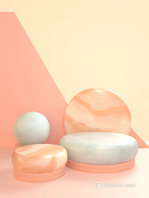 Elegant Marble Circular Display Stands with Pink Beige and White Surfaces on Soft Colored Backdrop 3d model
