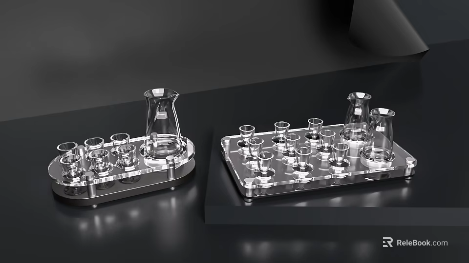Stylish Glass Wine Bottles and Stemmed Glasses Arranged on Modern Tray for Elegant 3d model 