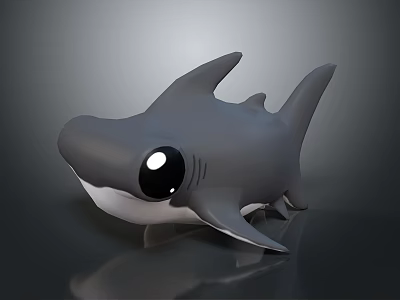 Cute Cartoon Shark With Big Eyes Gray Body And White Belly 3d model