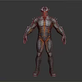 Game Movie Character In Metallic Armor With Orange Glowing Lines And Muscular Build
