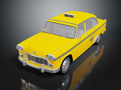 Yellow Classic Taxi With Vintage Design And TAXI Sign On Roof 3d model