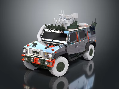 Camouflage Military Vehicle With Antenna Equipment White Wheels And Sturdy Design 3d model