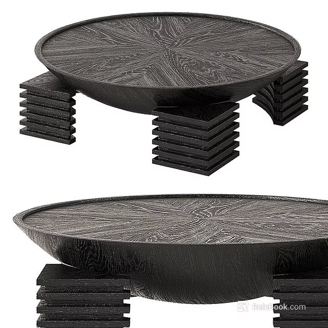 Modern Black Coffee Table Interior With Textured Top And Stacked Square Legs Design 3d model 